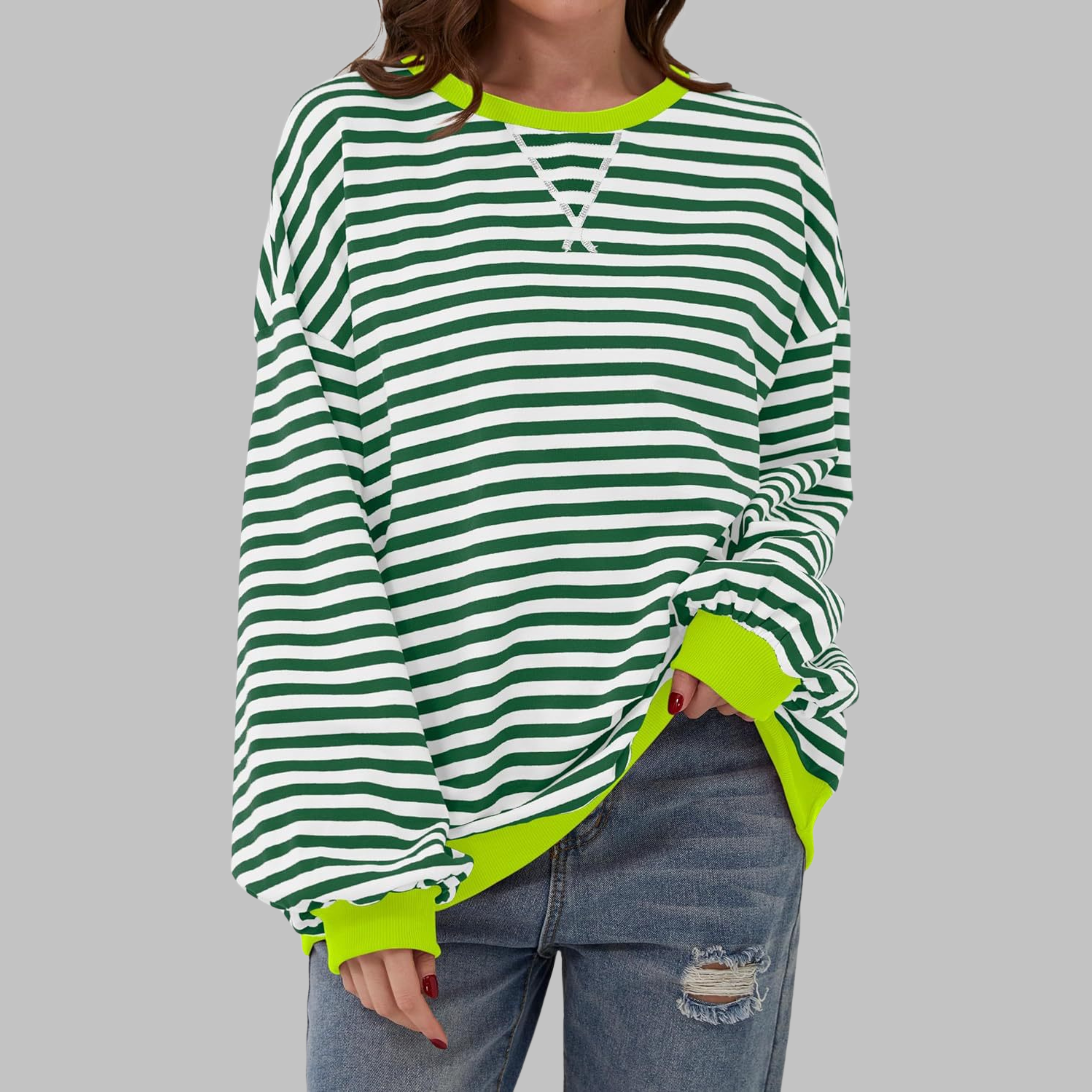 LUKA™ - Casual Long Sleeve Round Neck Striped Sweatshirt