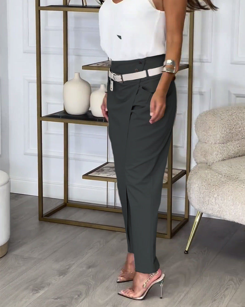 Cora - Patchwork Trousers With Belt