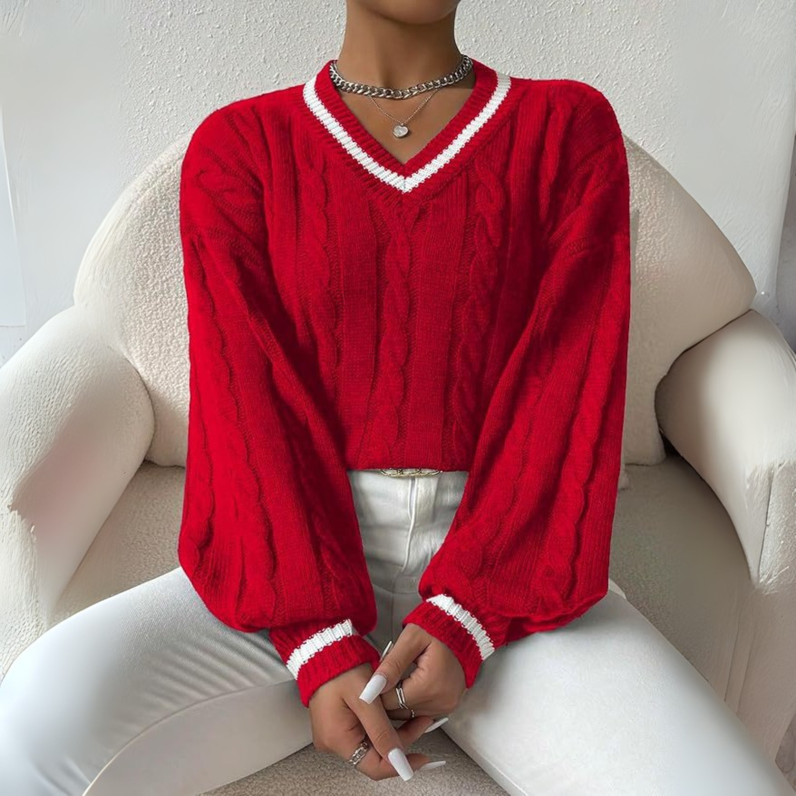 SOVU™ - Chic Long Sleeve V-Neck Sweater