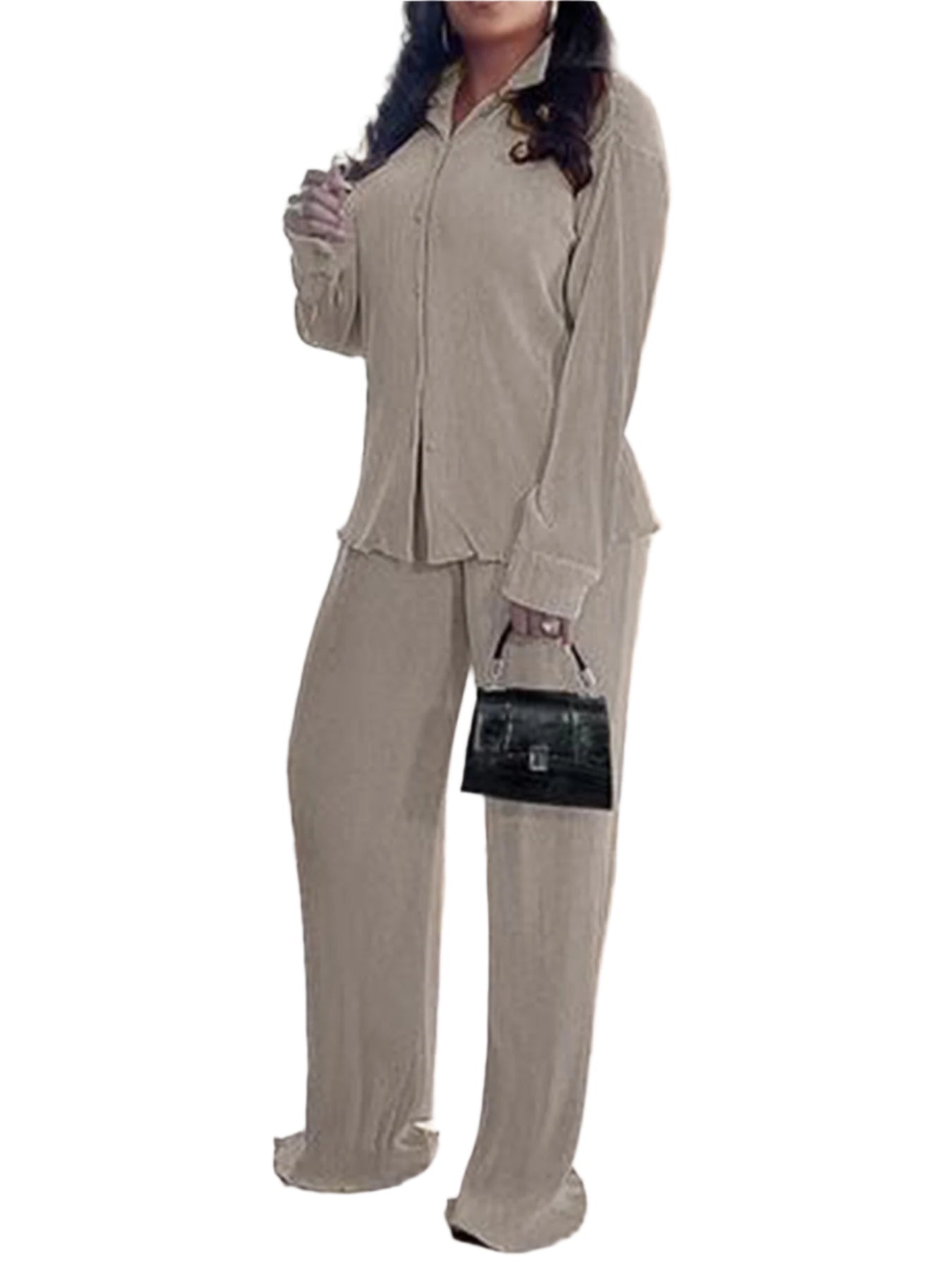 CLEO™ – Chic Collared Long Sleeve and Wide-Leg Pant Set
