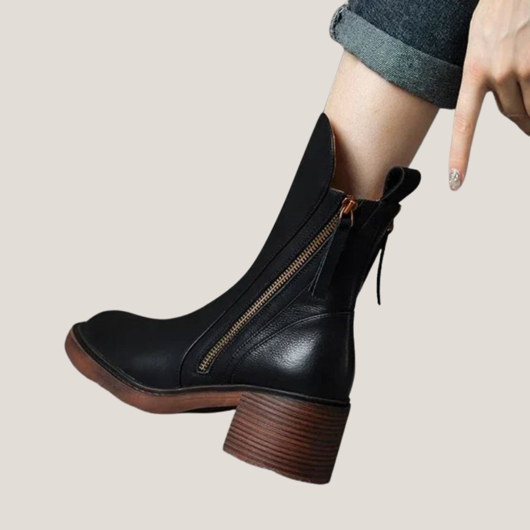 Belle| Black leather ankle boots with comfortable heel