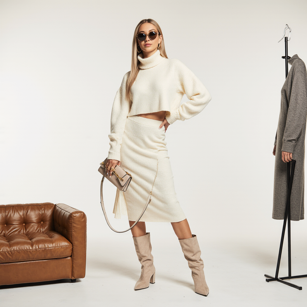 MALIN - COMFORTABLE KNITTED POLO DRESS SET