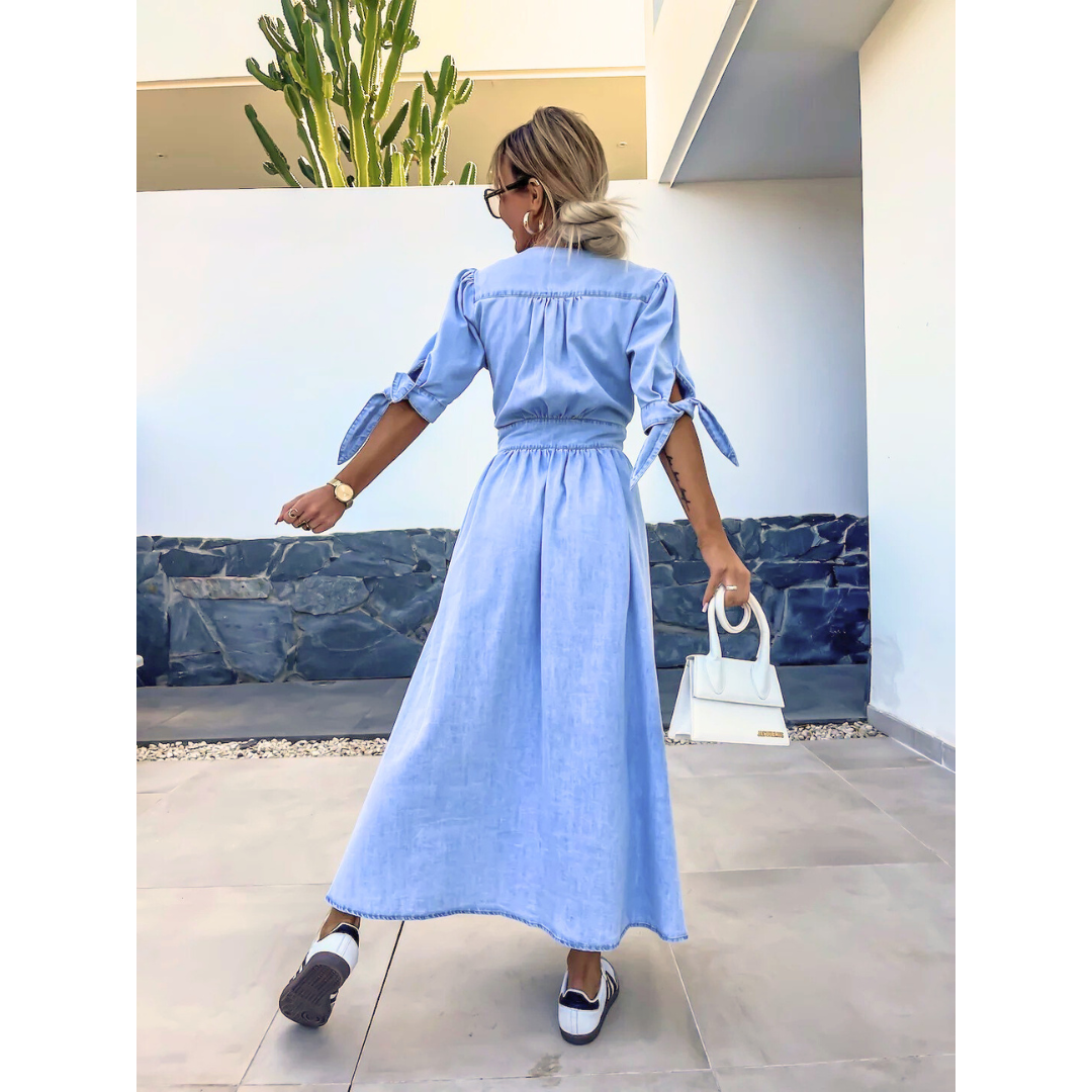 MAELLE™ – Elegant V-Neck Midi Dress