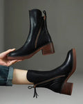 Belle| Black leather ankle boots with comfortable heel