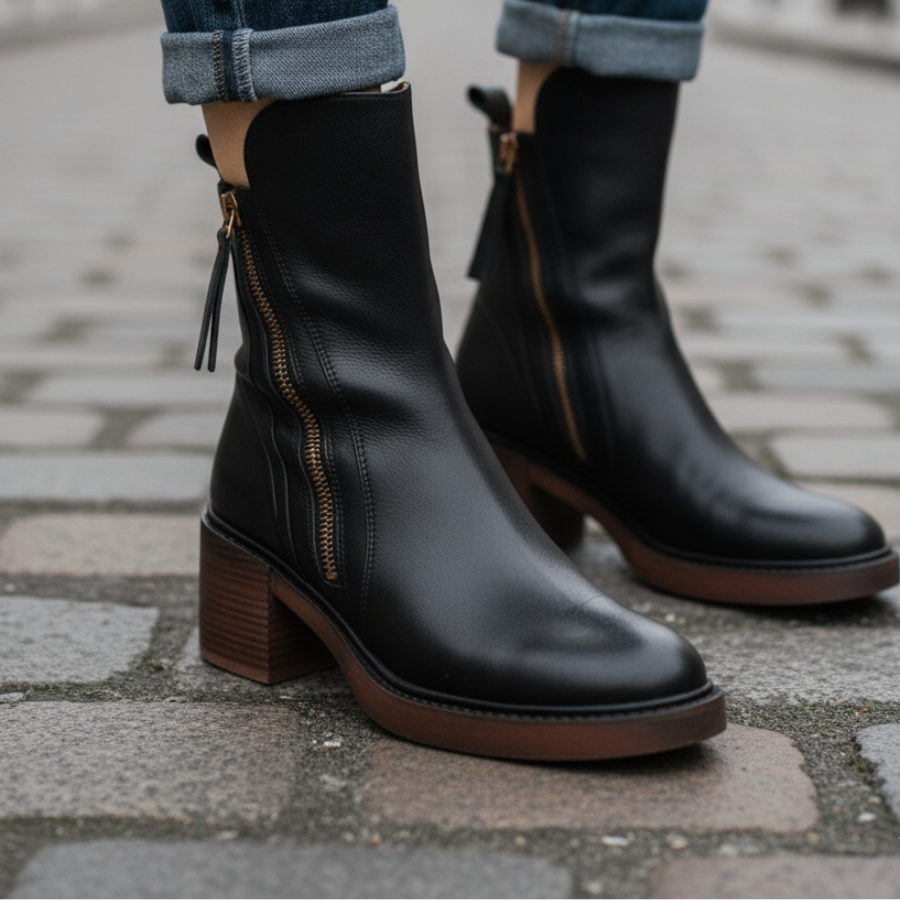 Belle| Black leather ankle boots with comfortable heel
