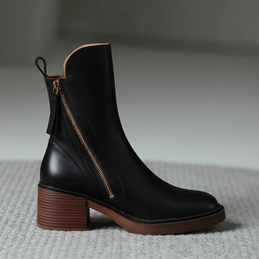 Belle| Black leather ankle boots with comfortable heel