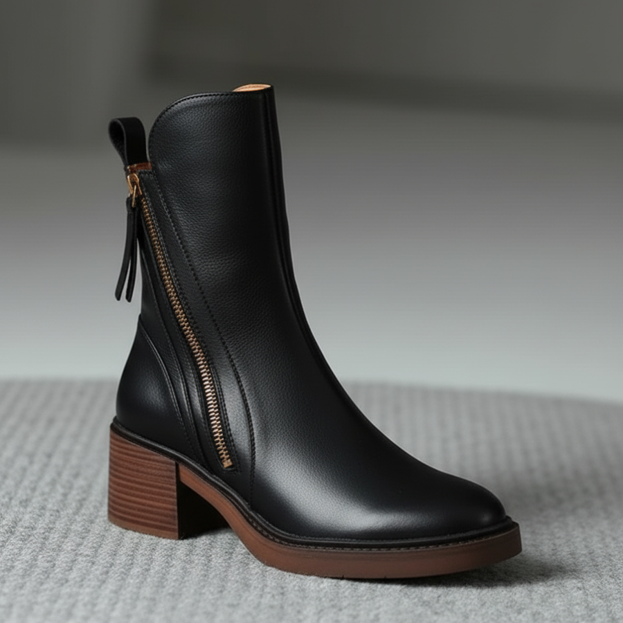 Belle| Black leather ankle boots with comfortable heel