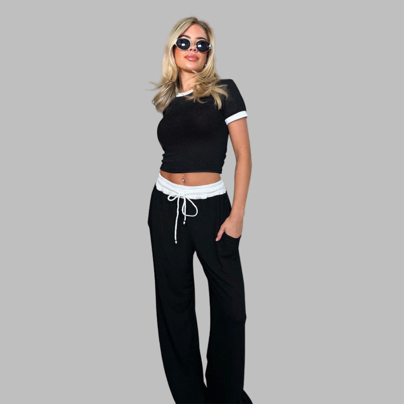 PLATU™ - Casual Short Sleeve and Wide Leg Pants Set